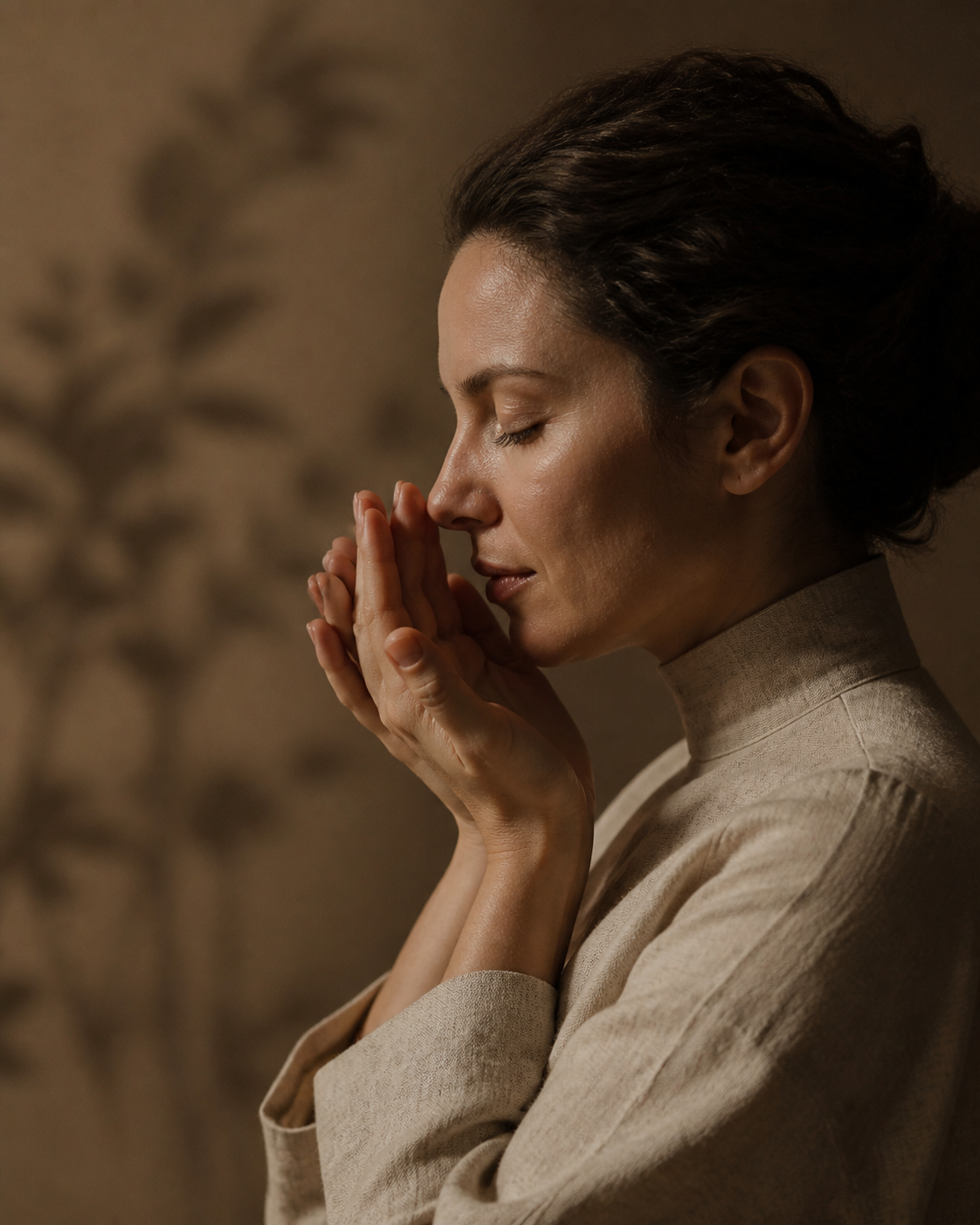 A quiet breathing ritual with botanical aroma applied to the palms
