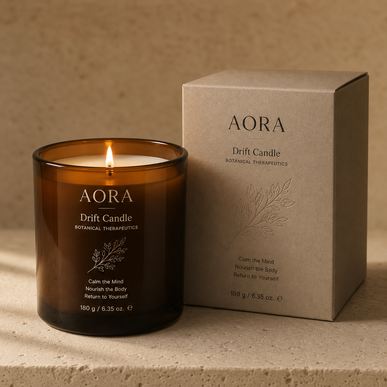 AORA Drift Botanical Aromatherapy Candle with carton